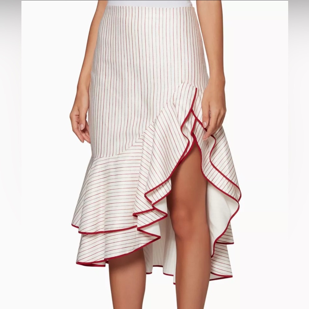 Elegant White and Red Striped Garnet Ruffle Skirt